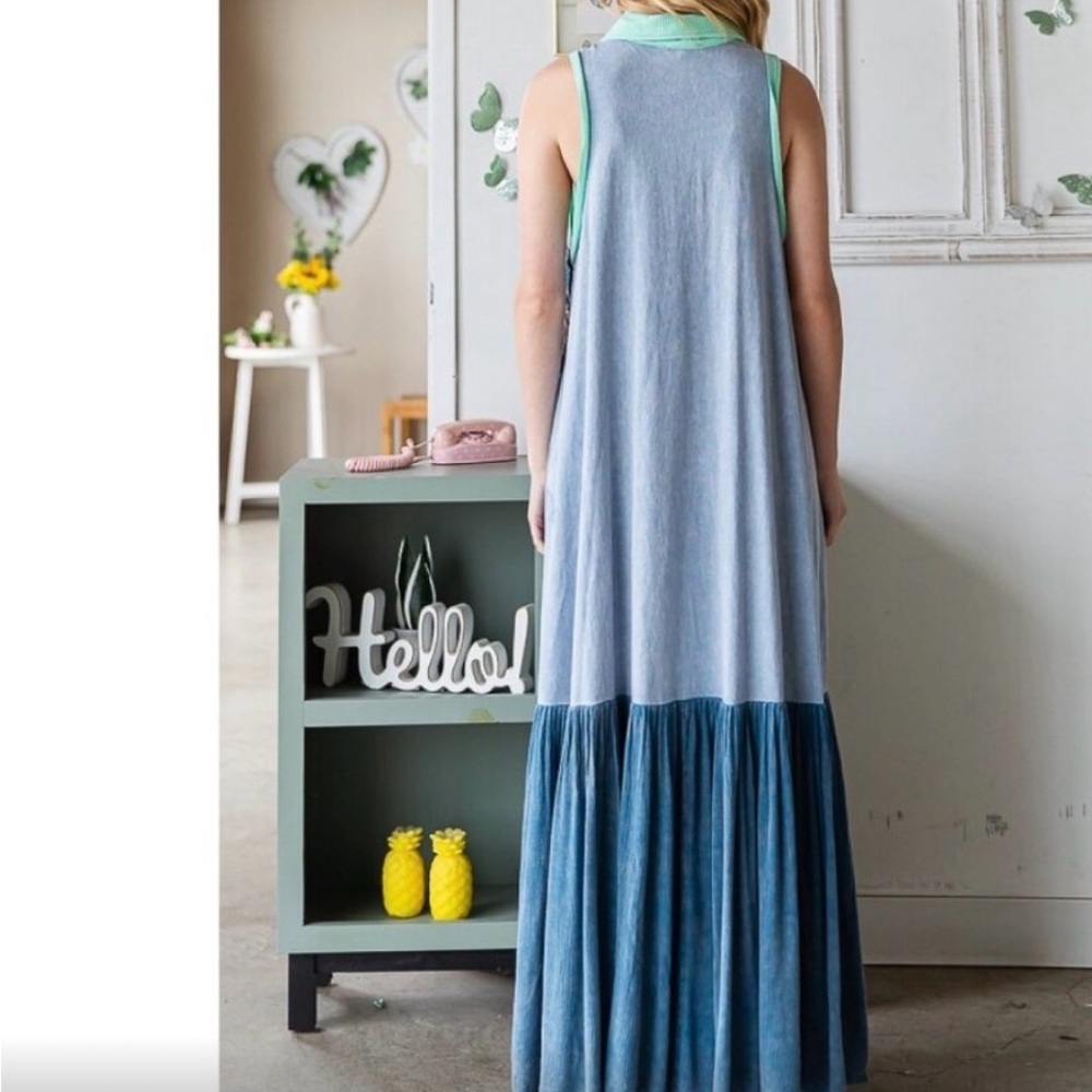 Nwt Oli & Hali Blue Pleated Tiered Sundress - Picture 3 of 3
